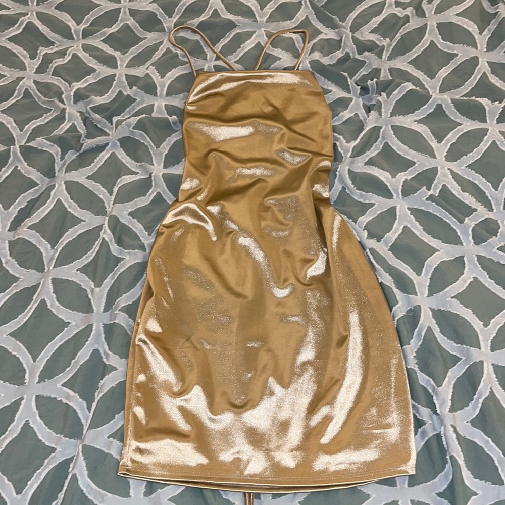 Silk gold mini dress
